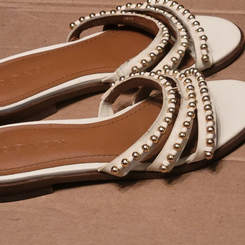 Coach White Gold-Beaded Strappy Flat Sandals - Picture 9 of 9